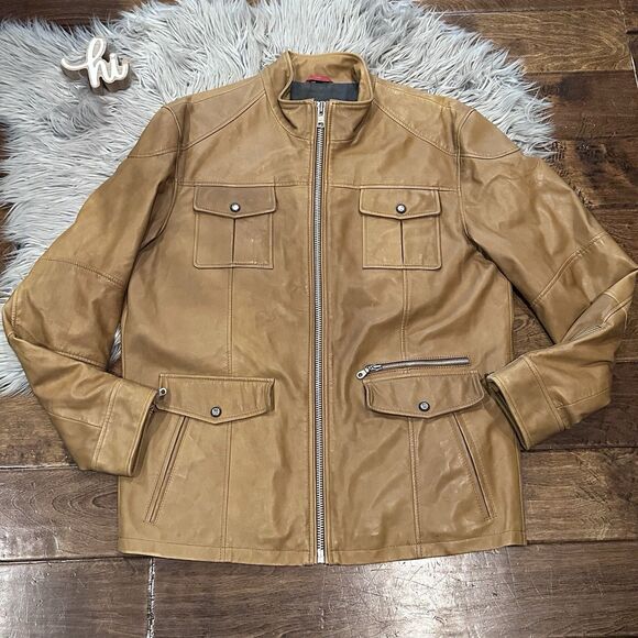 Joe Faris Mens Jacket David Moore Brown Leather Full Zip Jacket